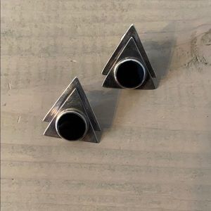 Silver earrings with black stone